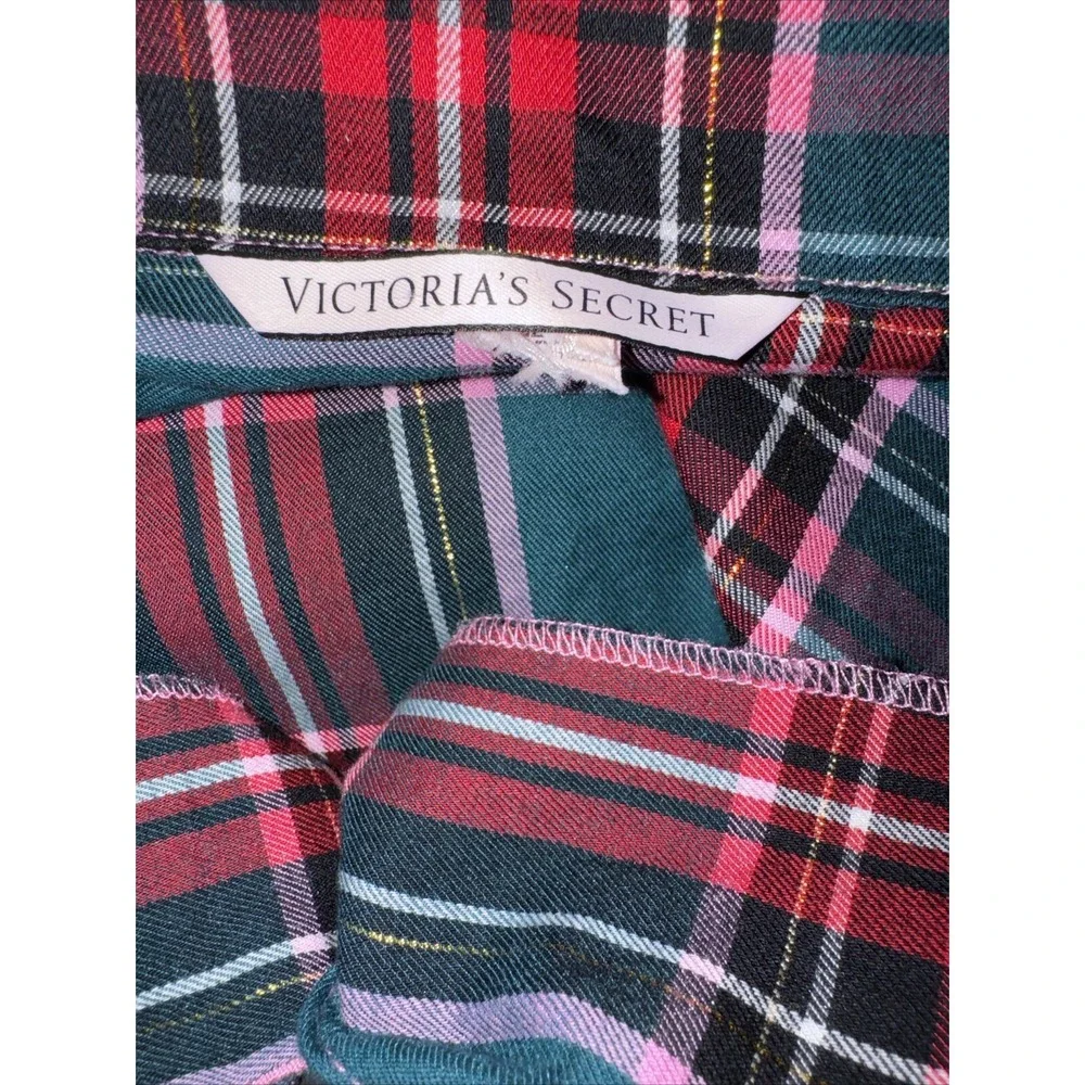 Victoria's  Secret Flannel Pajama 2 Pc Tartan Holiday Plaid Gold Cozy Warm Sz L